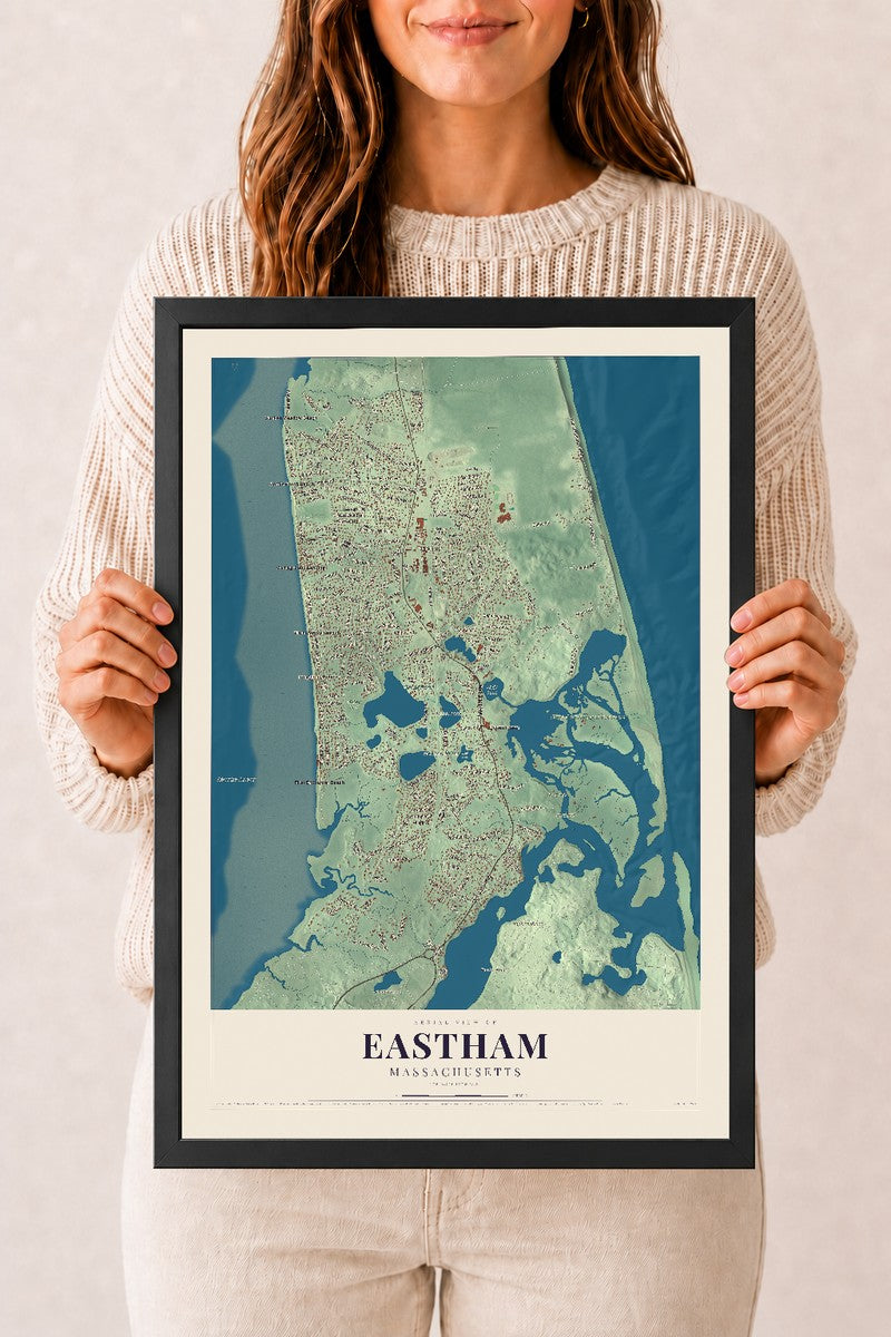 Eastham, Massachusetts map print - 12 x 18 black Ayous wood frame