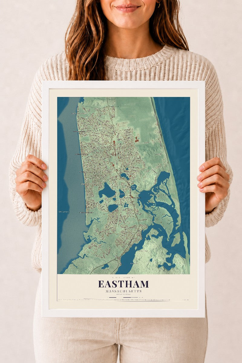 Eastham, Massachusetts map print - 12 x 18 white Ayous wood frame