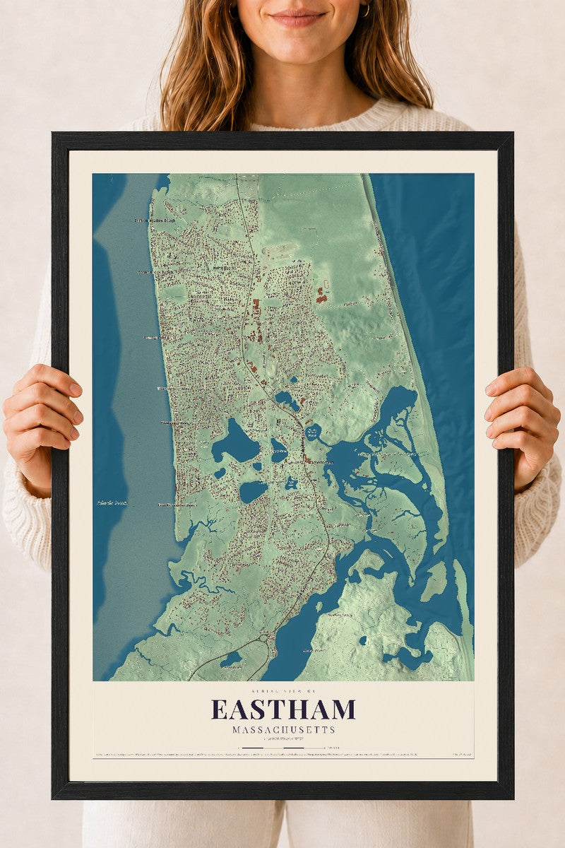 Eastham, Massachusetts map print - 18 x 24 black Ayous wood frame