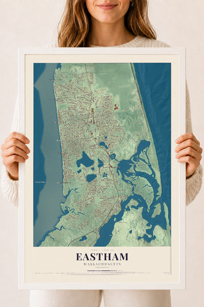 Eastham, Massachusetts map print - 18 x 24 white Ayous wood frame
