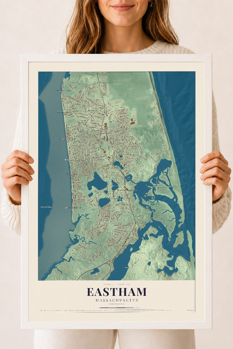Eastham, Massachusetts map print - 18 x 24 white Ayous wood frame