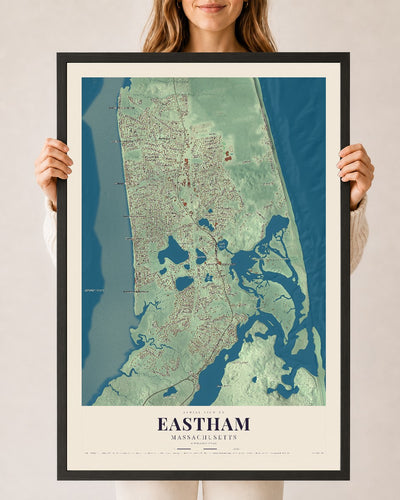 Eastham, Massachusetts map print - 24 x 36 black Ayous wood frame