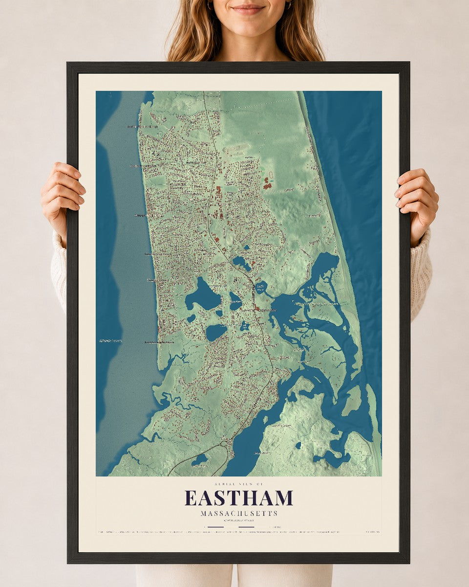 Eastham, Massachusetts map print - 24 x 36 black Ayous wood frame