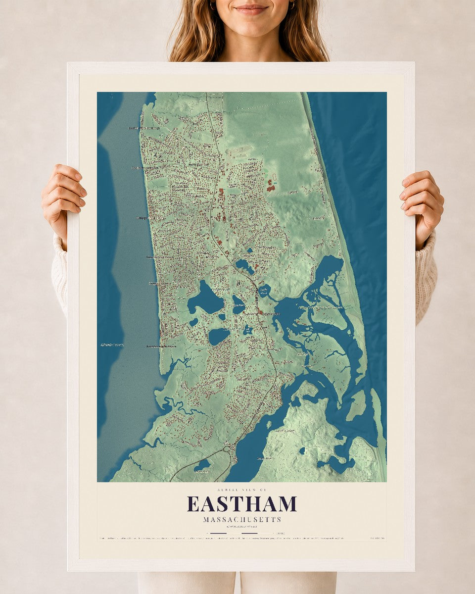 Eastham, Massachusetts map print - 24 x 36 white Ayous wood frame