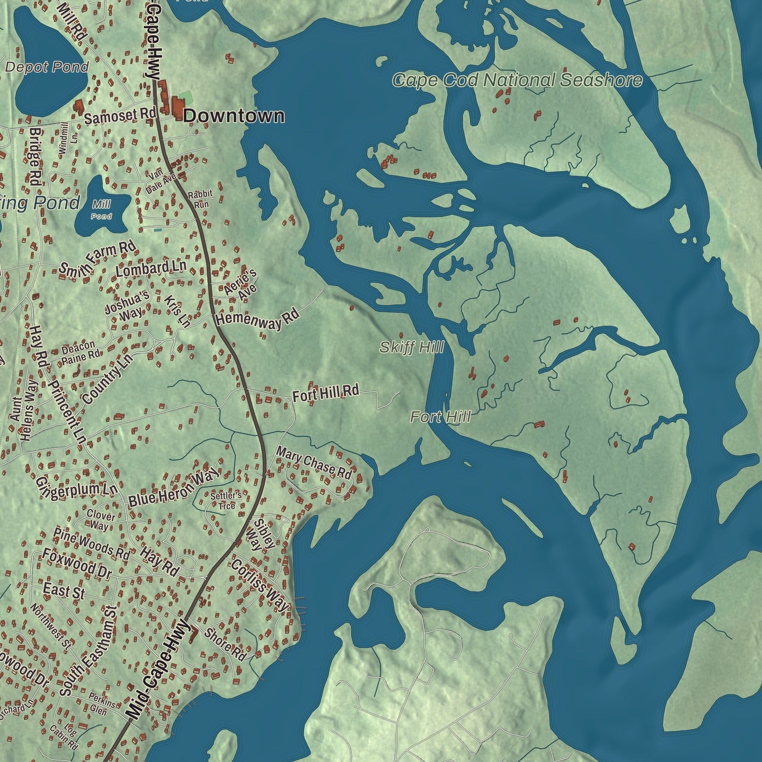 Terrain and local geography detail from the Eastham, Massachusetts map