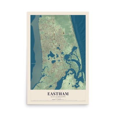 Map of Eastham, Massachusetts, 12 x 18 inch unframed archival matte print