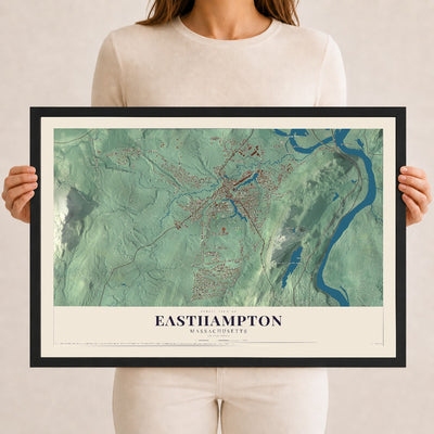 Easthampton, Massachusetts map print - 12 x 18 black Ayous wood frame