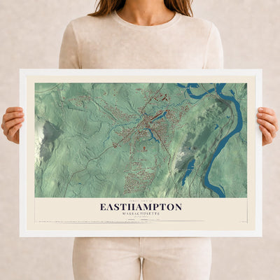 Easthampton, Massachusetts map print - 12 x 18 white Ayous wood frame