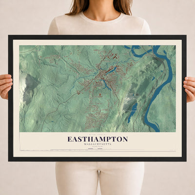 Easthampton, Massachusetts map print - 18 x 24 black Ayous wood frame