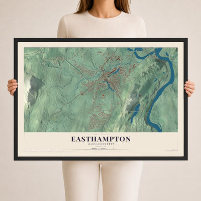 Easthampton, Massachusetts map print - 24 x 36 black Ayous wood frame