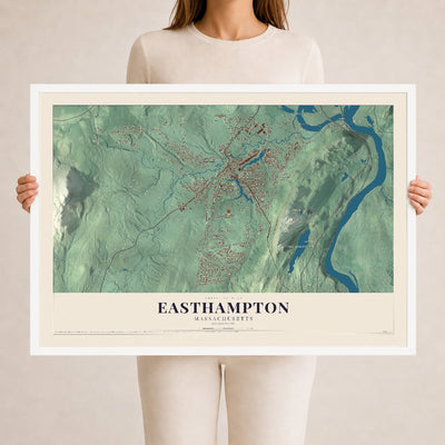 Easthampton, Massachusetts map print - 24 x 36 white Ayous wood frame