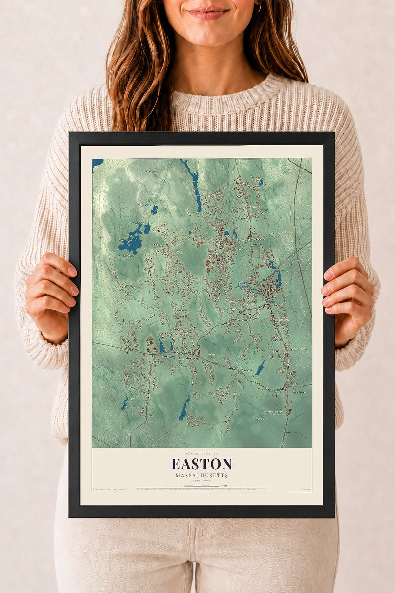 Easton, Massachusetts map print - 12 x 18 black Ayous wood frame