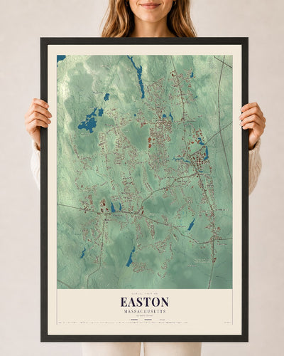 Easton, Massachusetts map print - 24 x 36 black Ayous wood frame