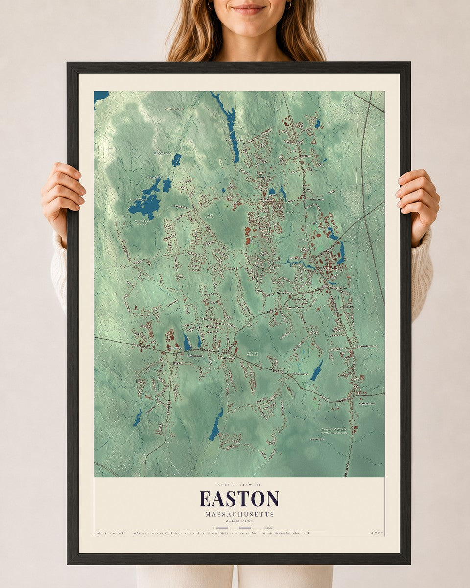 Easton, Massachusetts map print - 24 x 36 black Ayous wood frame