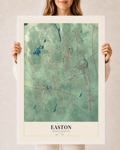 Easton, Massachusetts map print - 24 x 36 white Ayous wood frame