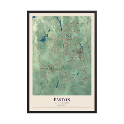 Map of Easton, Massachusetts, 12 x 18 inch print in a black wood frame