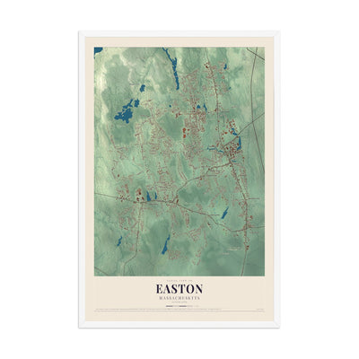 Map of Easton, Massachusetts, 12 x 18 inch print in a white wood frame