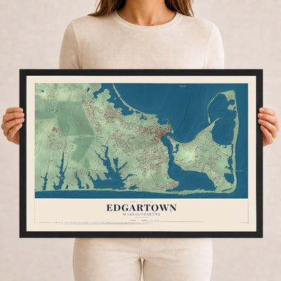 Edgartown, Massachusetts map print - 12 x 18 black Ayous wood frame