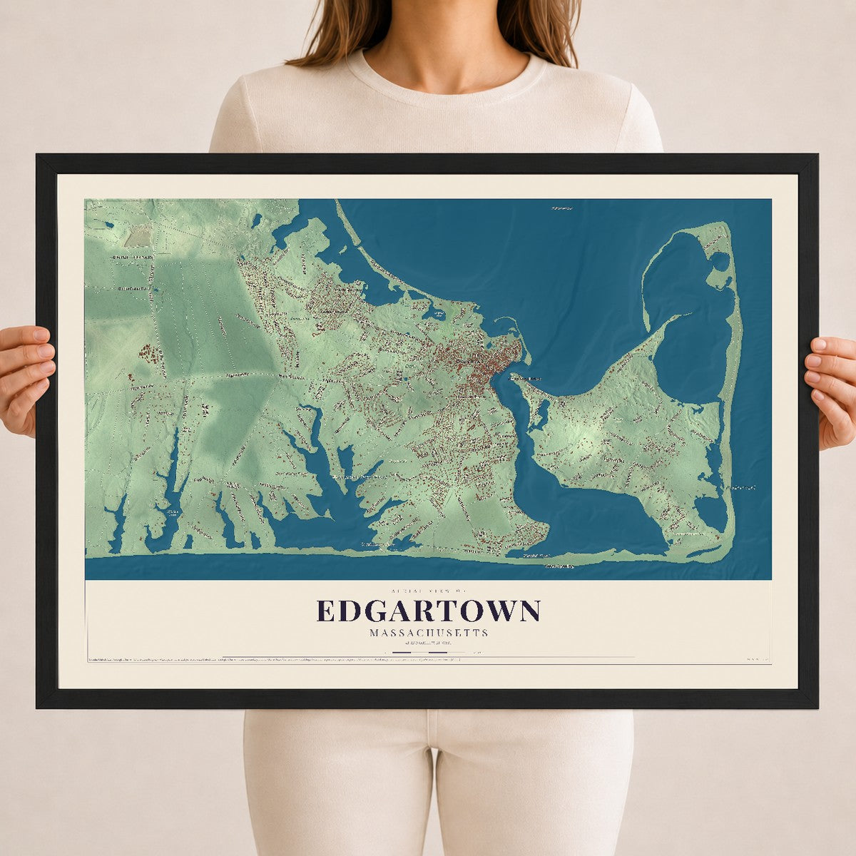 Edgartown, Massachusetts map print - 18 x 24 black Ayous wood frame