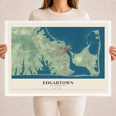 Edgartown, Massachusetts map print - 18 x 24 white Ayous wood frame