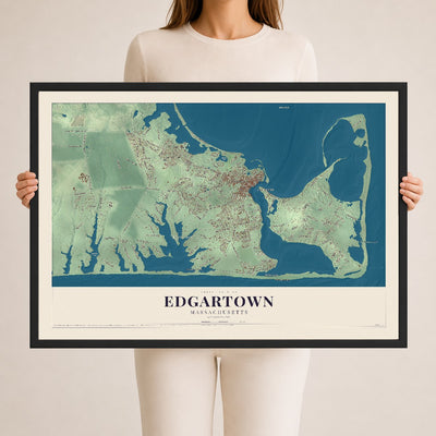 Edgartown, Massachusetts map print - 24 x 36 black Ayous wood frame