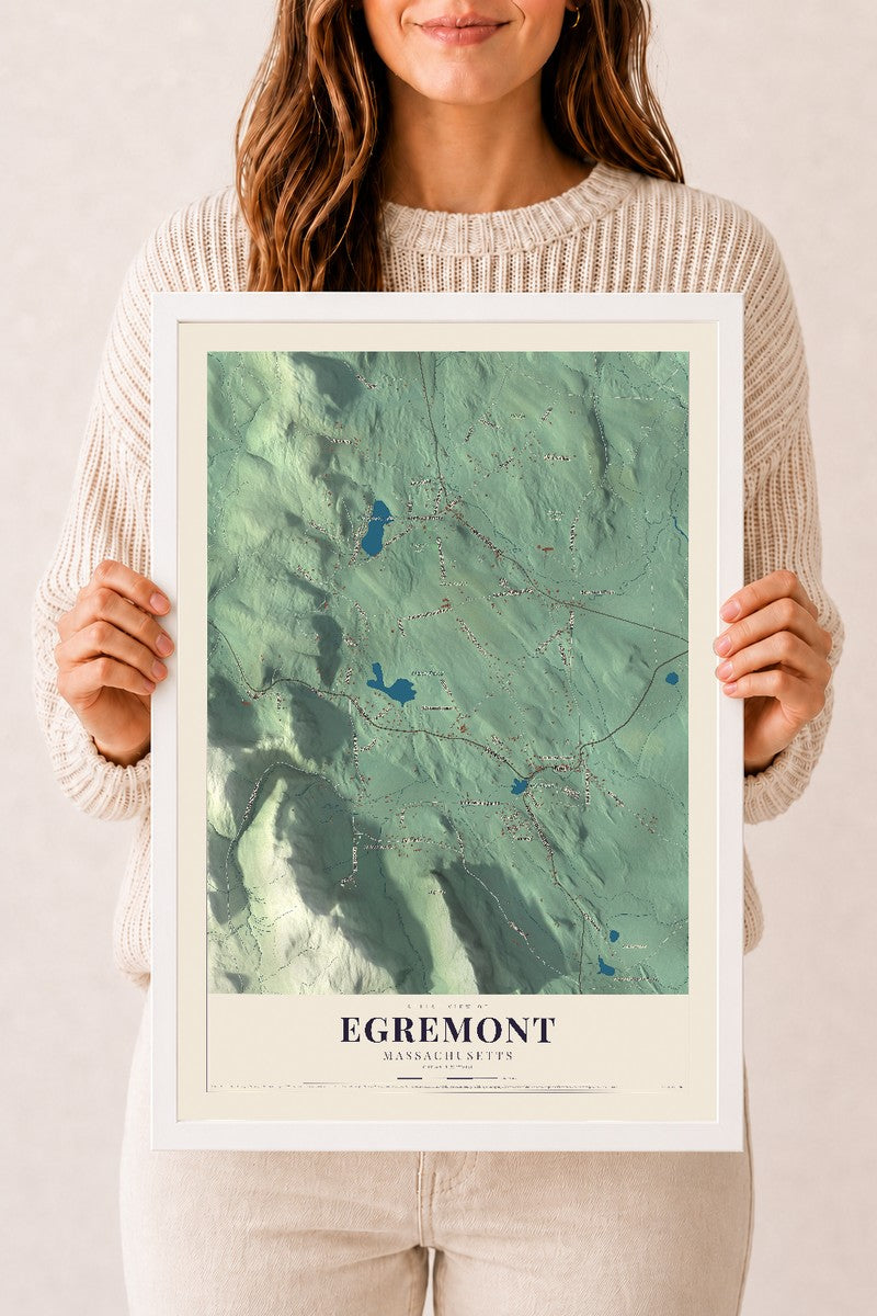 Egremont, Massachusetts map print - 12 x 18 white Ayous wood frame