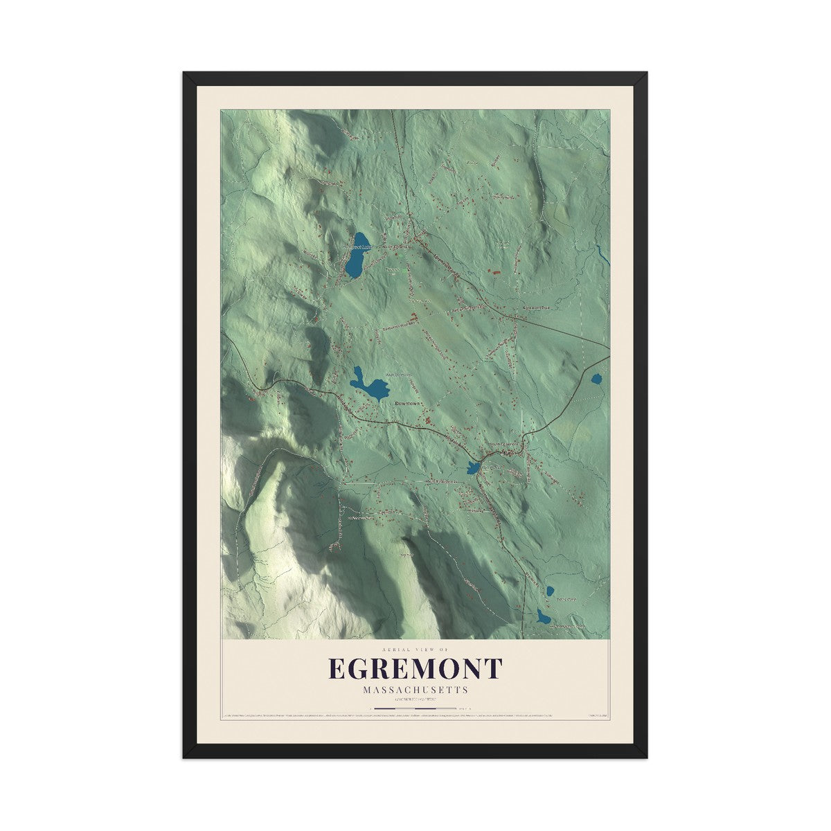 Map of Egremont, Massachusetts, 12 x 18 inch print in a black wood frame