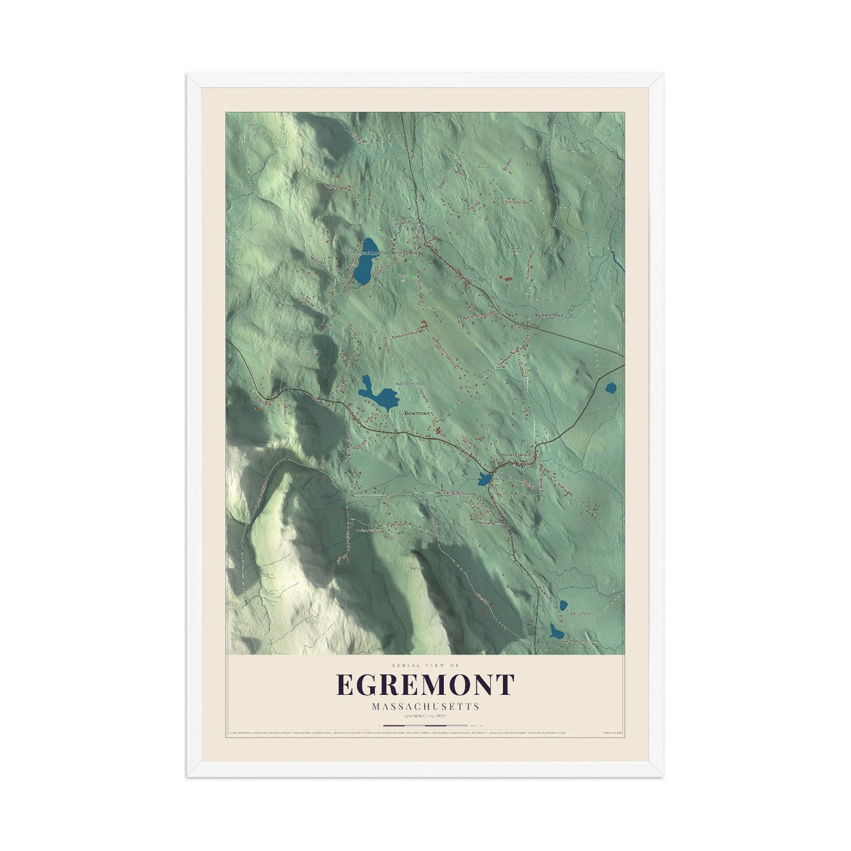 Map of Egremont, Massachusetts, 12 x 18 inch print in a white wood frame