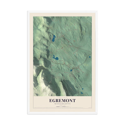 Map of Egremont, Massachusetts, 12 x 18 inch print in a white wood frame
