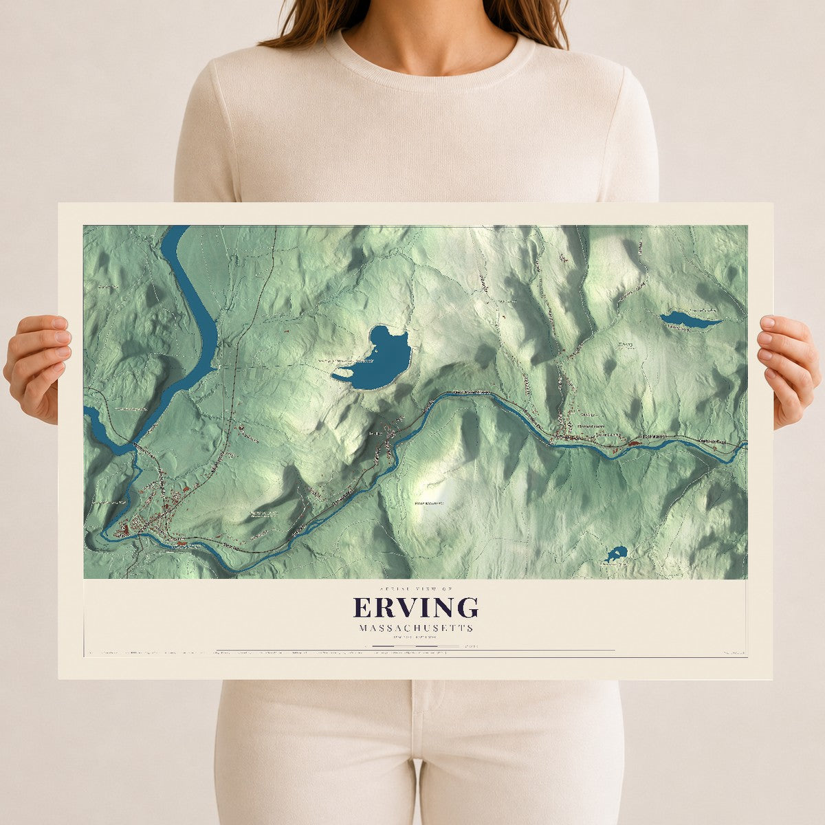 Erving, Massachusetts map print - 12 x 18 archival matte print