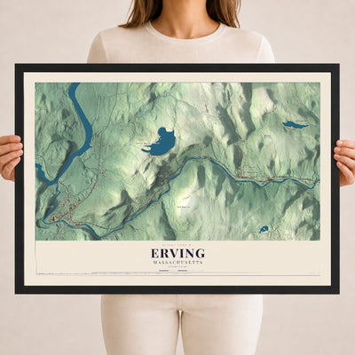Erving, Massachusetts map print - 18 x 24 black Ayous wood frame