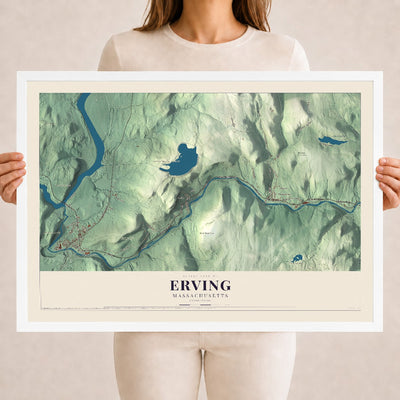 Erving, Massachusetts map print - 18 x 24 white Ayous wood frame