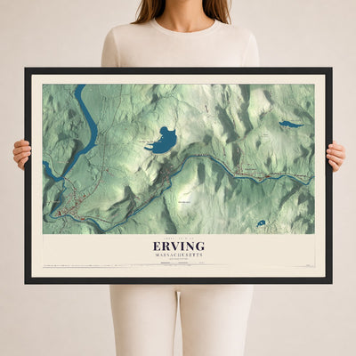 Erving, Massachusetts map print - 24 x 36 black Ayous wood frame