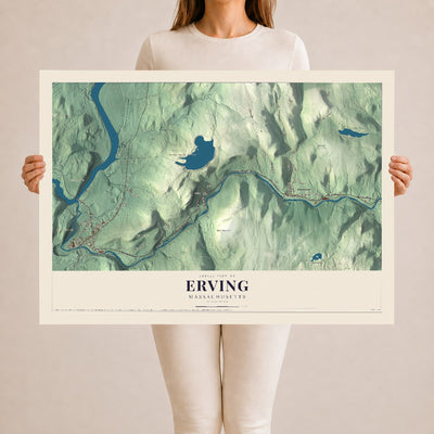 Erving, Massachusetts map print - 24 x 36 archival matte print