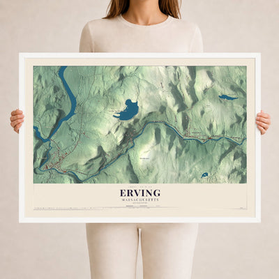 Erving, Massachusetts map print - 24 x 36 white Ayous wood frame
