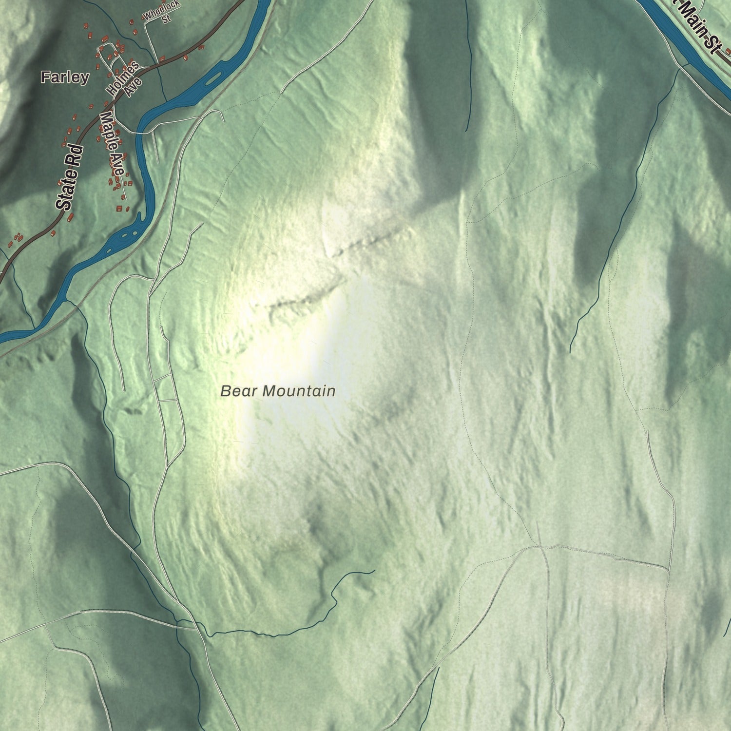 Terrain and local geography detail from the Erving, Massachusetts map