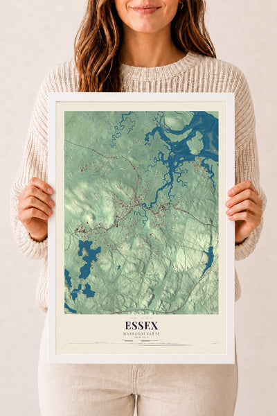 Essex, Massachusetts map print - 12 x 18 white Ayous wood frame