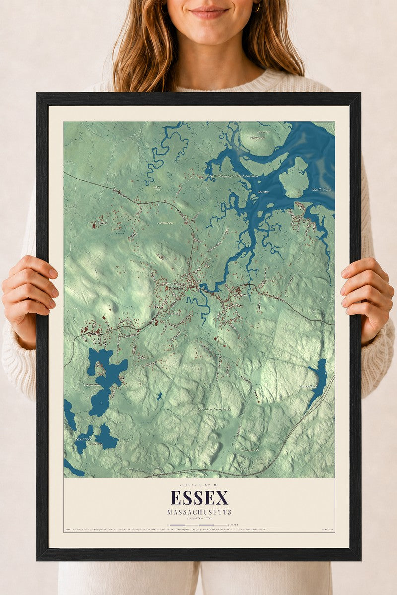 Essex, Massachusetts map print - 18 x 24 black Ayous wood frame