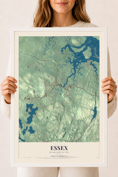 Essex, Massachusetts map print - 18 x 24 white Ayous wood frame