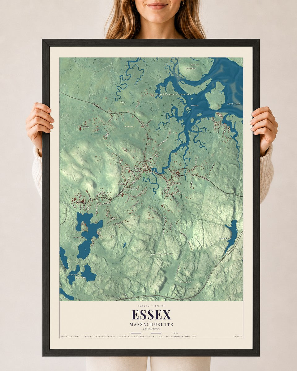 Essex, Massachusetts map print - 24 x 36 black Ayous wood frame