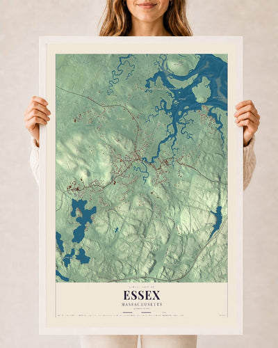 Essex, Massachusetts map print - 24 x 36 white Ayous wood frame