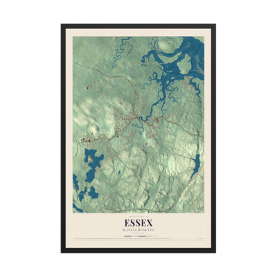 Map of Essex, Massachusetts, 12 x 18 inch print in a black wood frame