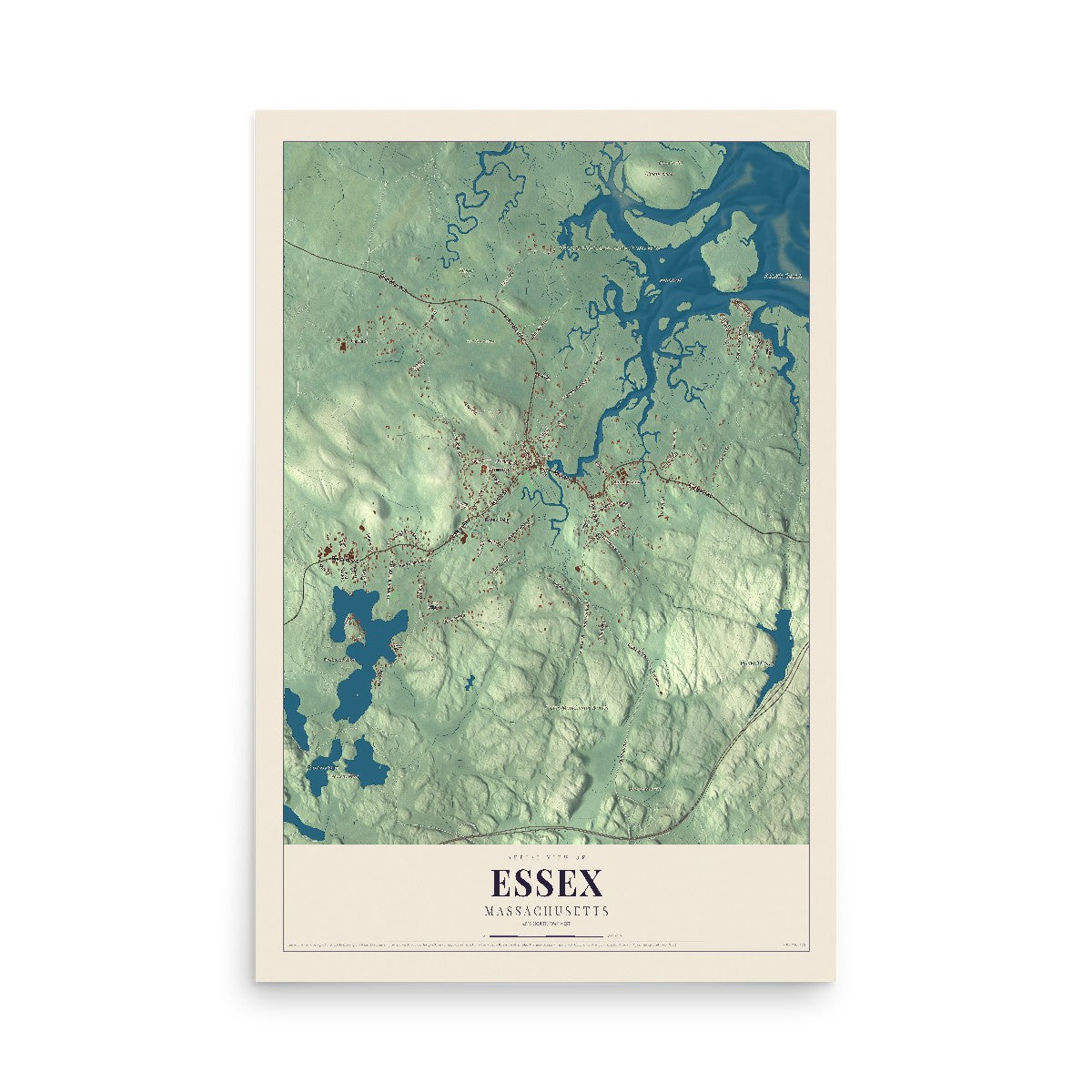 Map of Essex, Massachusetts, 12 x 18 inch unframed archival matte print