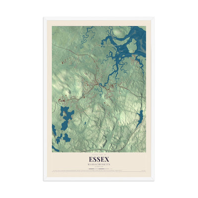 Map of Essex, Massachusetts, 12 x 18 inch print in a white wood frame