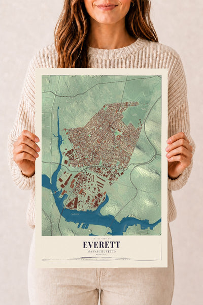Everett, Massachusetts map print - 12 x 18 archival matte print