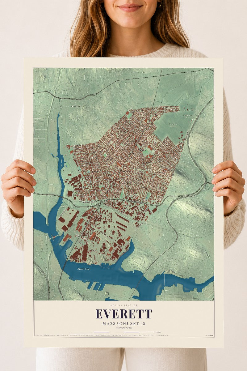 Everett, Massachusetts map print - 18 x 24 archival matte print