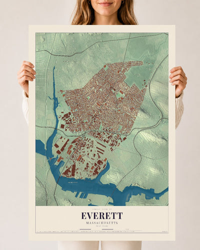 Everett, Massachusetts map print - 24 x 36 archival matte print