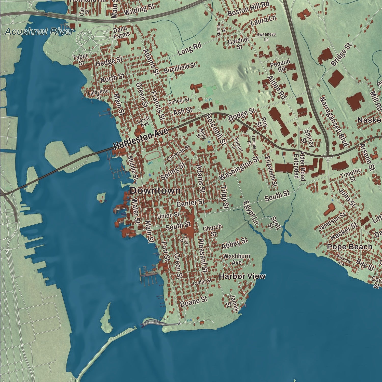 Street and neighborhood detail from the Fairhaven, Massachusetts map