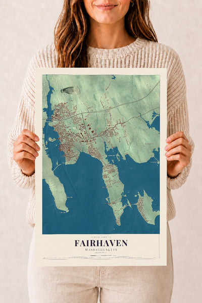 Fairhaven, Massachusetts map print - 12 x 18 archival matte print