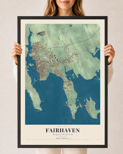 Fairhaven, Massachusetts map print - 24 x 36 black Ayous wood frame